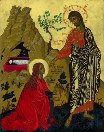 Mary Magdeline Christ Risen Icon by Rose Lukjanenko